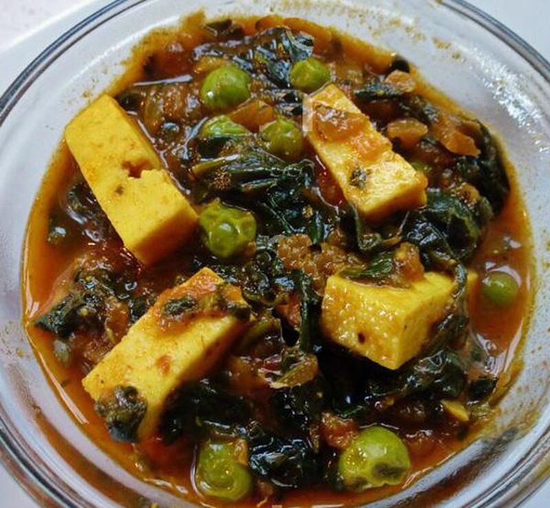 Peas, Spinach and Paneer (Indian Cheese) Curry - picture