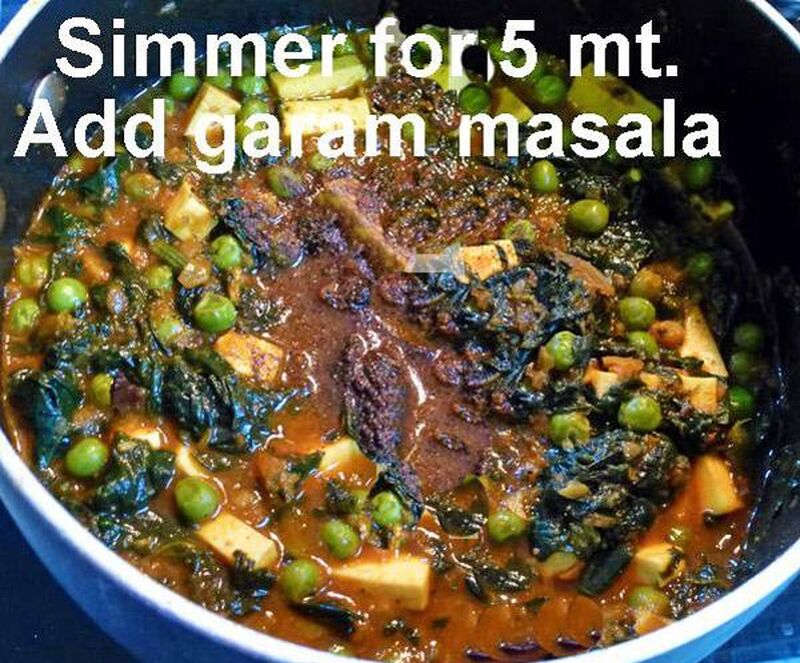 Peas, Spinach and Paneer (Indian Cheese) Curry - picture