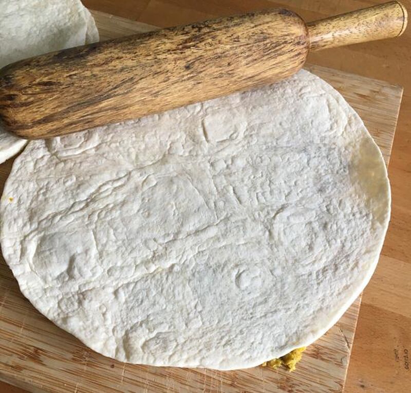 Paratha (Indian Flatbread) made from Leftover Chapatis and Dry Vegetable Curry - picture