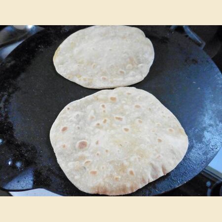 Chapati, Roti or Phulka (Indian Flatbread)  Cooked on a Tava or Pan