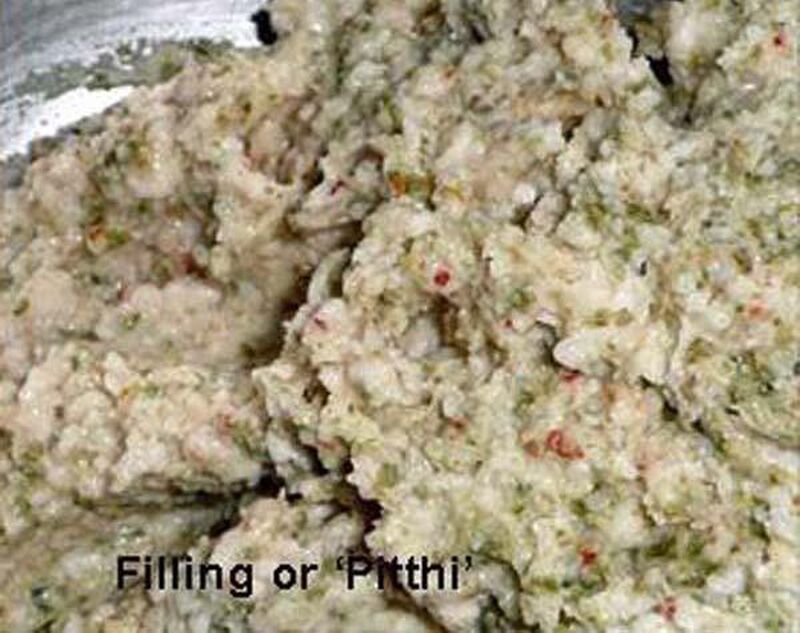 Deep Fried Indian Snack with Urad Dal (Split, Skinless Black Gram) Stuffing (Street Food) - picture