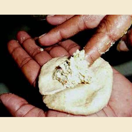 Deep Fried Indian Flatbread with Split, Skinless Black Gram (Urad Dal) Filling