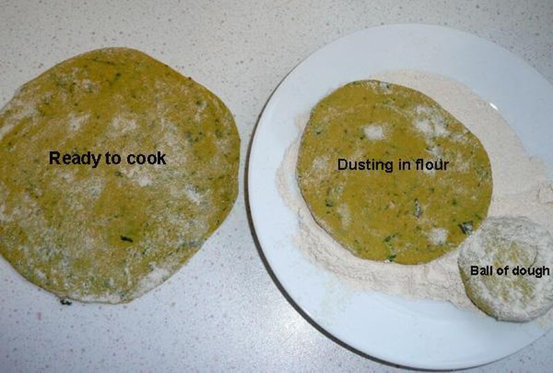 Yellow Chapati, Roti or Phulka (Indian Flatbread) with Turmeric and Fenugreek Leaves - picture